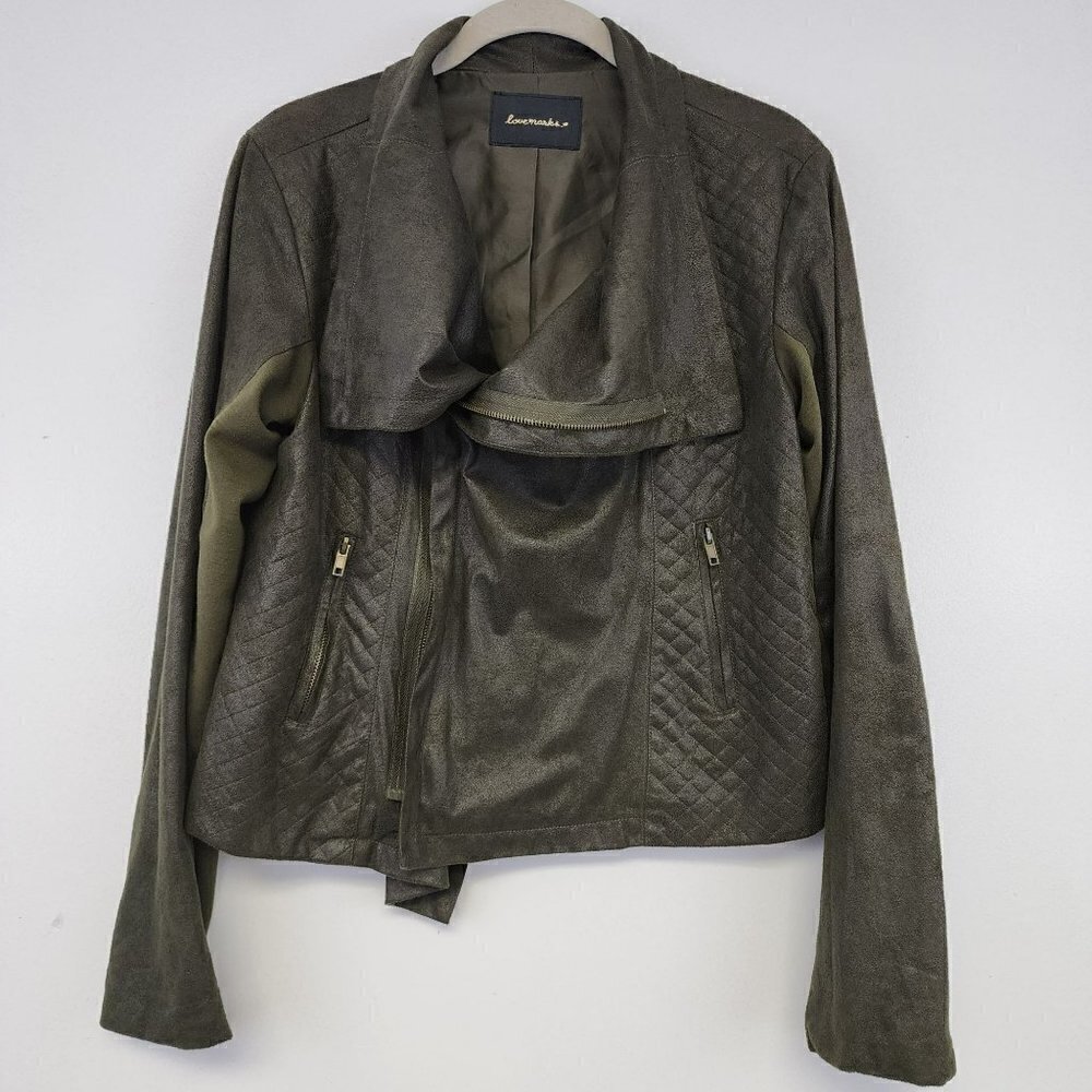 Lovemarks Army Green Quilted Moto Jacket Large